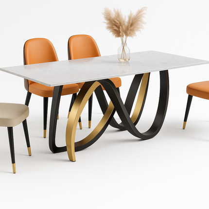 Moderne Eettafelset – Design Tafel met Golvend Onderstel – Inclusief 6 Stoelen