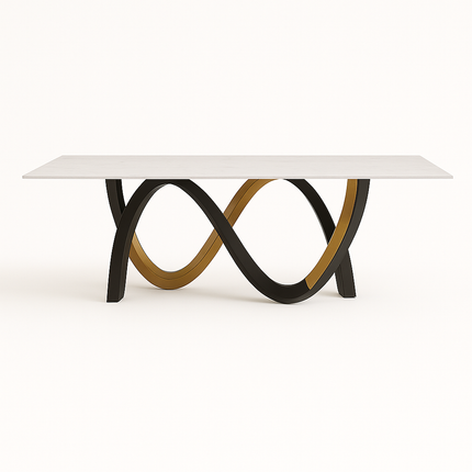 Moderne Eettafelset – Design Tafel met Golvend Onderstel – Inclusief 6 Stoelen