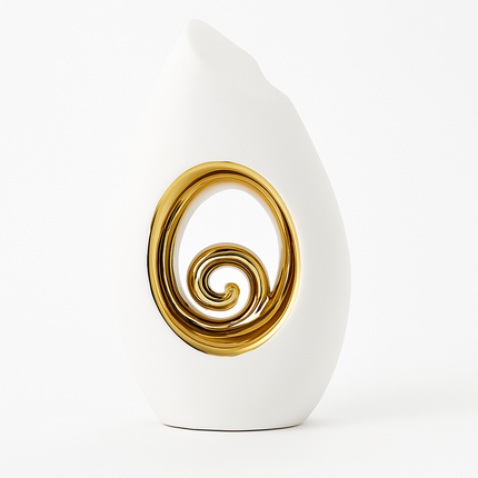 Modern Abstract Sculptuur – Wit & Goud – Vlamvormige Decoratie 15×9×24 cm