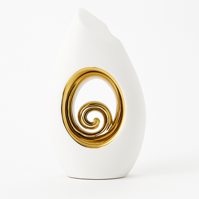 Modern Abstract Sculptuur – Wit & Goud – Vlamvormige Decoratie 15×9×24 cm