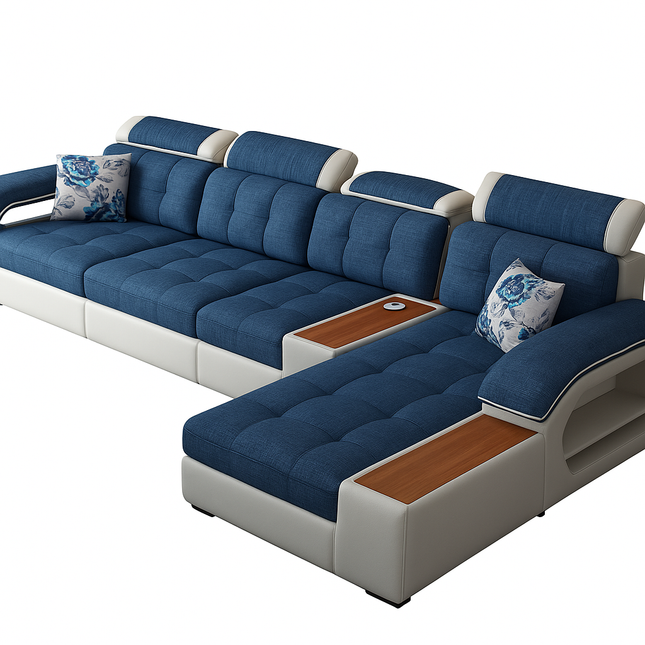 Moderne Luxe Hoekbank met USB, Bluetooth, Vingerafdrukslot & Opbergruimte – Modulaire Designbank in L-vorm