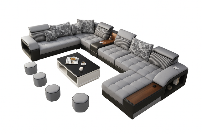 Moderne Luxe Hoekbank met USB, Bluetooth, Vingerafdrukslot & Opbergruimte – Modulaire Designbank in L-vorm