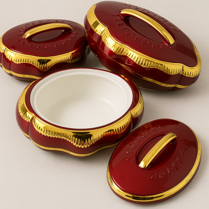 3-delige Thermoschaal Set – Luxe Warmhoudschalen met Deksel Serveerschalen RVS Binnenzijde Voor Warme Gerechten & Buffetten