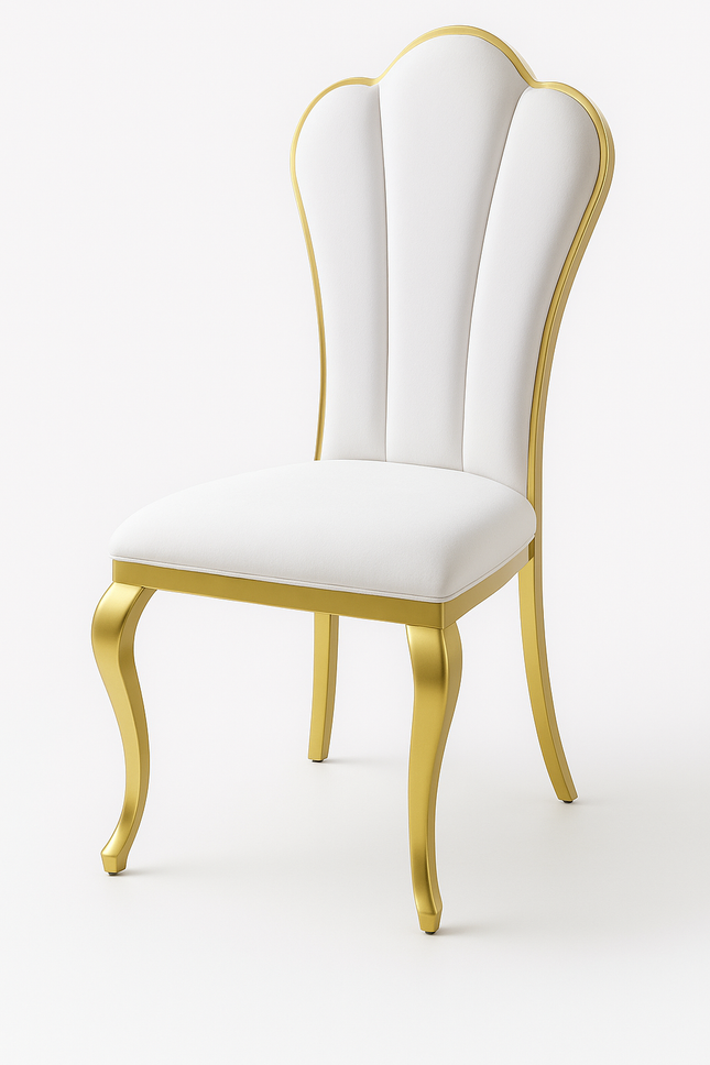 Luxe Design Eetkamerstoel met Gouden Accenten – Wit Fluweel