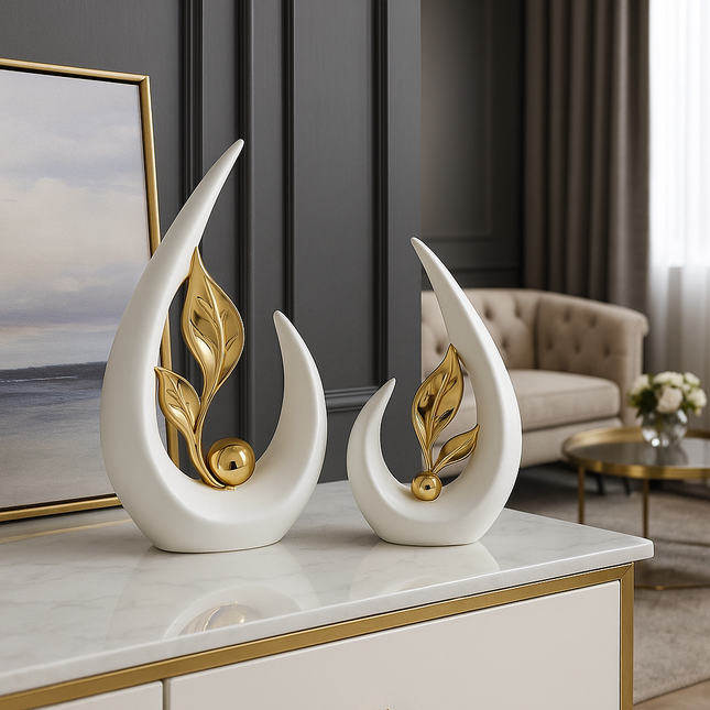 Luxe Decoratiebeeld Set – Wit & Goud (2-delig)