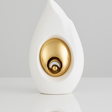 Modern Abstract Sculptuur – Wit & Goud – Vlamvormige Decoratie 15×9×24 cm