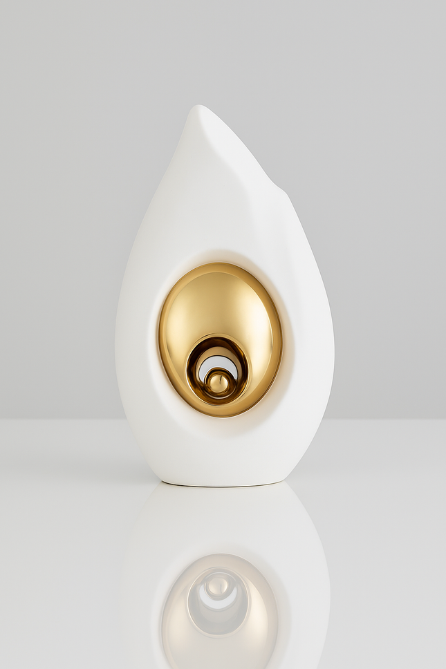 Modern Abstract Sculptuur – Wit & Goud – Vlamvormige Decoratie 15×9×24 cm