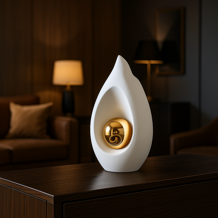 Modern Abstract Sculptuur – Wit & Goud – Vlamvormige Decoratie 15×9×24 cm