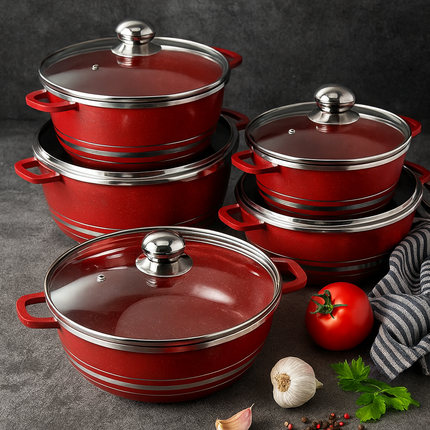 Luxe 5-delige zwarte Pannenset met Glasdeksels – Duurzaam & Stijlvol