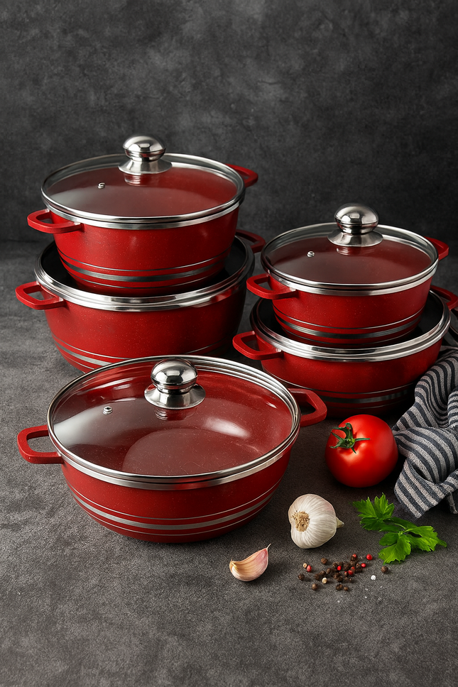 Luxe 5-delige zwarte Pannenset met Glasdeksels – Duurzaam & Stijlvol