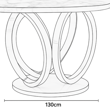 Ronde Eettafel Set – 6 Stoelen – Marmerlook Tafelblad Ø135 cm – Goud RVS Onderstel – Eetkamerset – Montageklaar