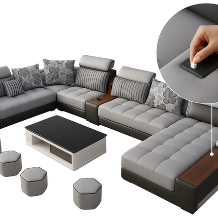 Moderne Luxe Hoekbank met USB, Bluetooth, Vingerafdrukslot & Opbergruimte – Modulaire Designbank in L-vorm