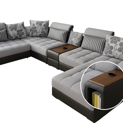 Moderne Luxe Hoekbank met USB, Bluetooth, Vingerafdrukslot & Opbergruimte – Modulaire Designbank in L-vorm