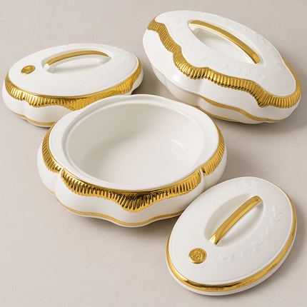 3-delige Thermoschaal Set – Luxe Warmhoudschalen met Deksel Serveerschalen RVS Binnenzijde Voor Warme Gerechten & Buffetten