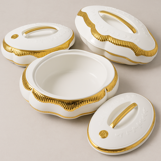 3-delige Thermoschaal Set – Luxe Warmhoudschalen met Deksel Serveerschalen RVS Binnenzijde Voor Warme Gerechten & Buffetten