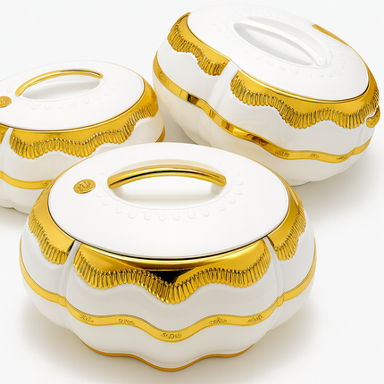 3-delige Thermoschaal Set – Luxe Warmhoudschalen met Deksel Serveerschalen RVS Binnenzijde Voor Warme Gerechten & Buffetten