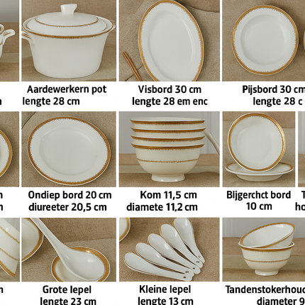 Luxe 58-delige Bone China Servieset – Moderne Europese Stijl Porselein met Schalen, Borden & Accessoires