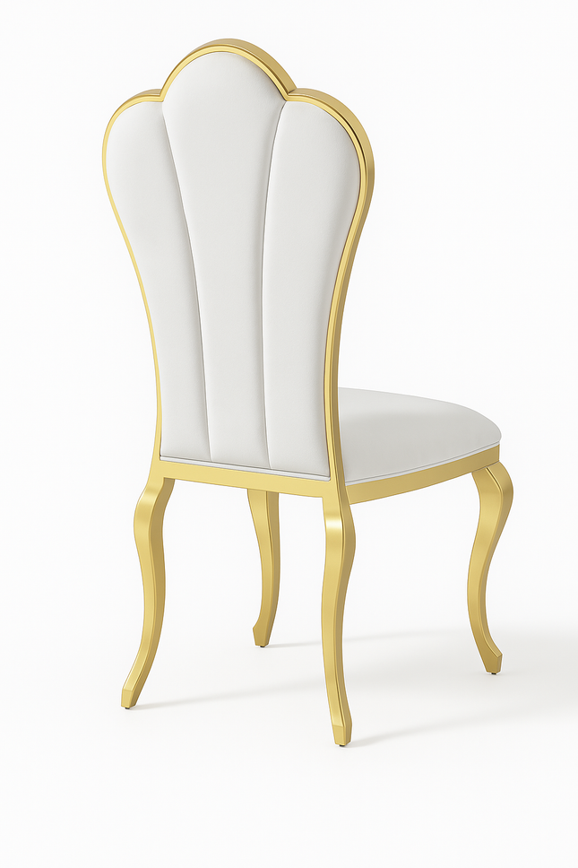 Luxe Design Eetkamerstoel met Gouden Accenten – Wit Fluweel