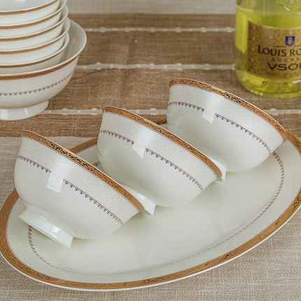 Luxe 58-delige Bone China Servieset – Moderne Europese Stijl Porselein met Schalen, Borden & Accessoires