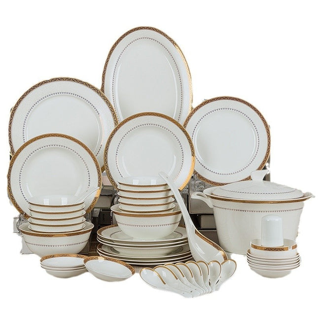 Luxe 58-delige Bone China Servieset – Moderne Europese Stijl Porselein met Schalen, Borden & Accessoires