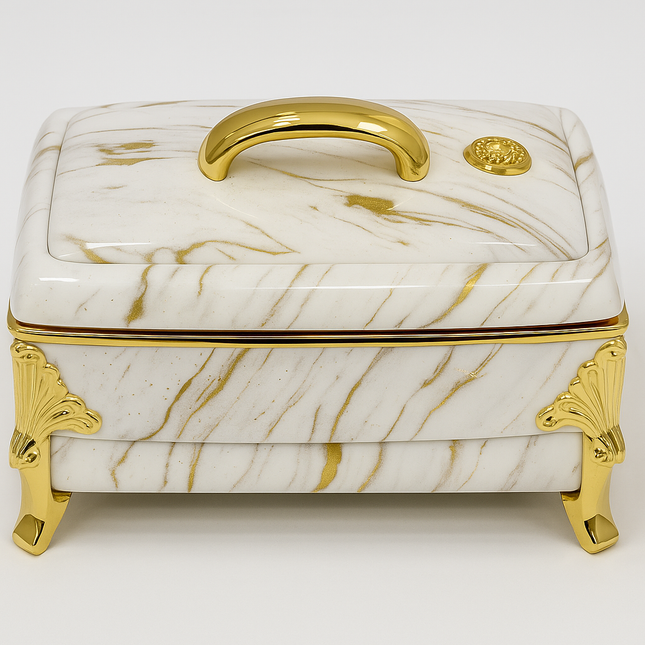 Luxe Marmerlook Hotpot – Warmhoud Kom met Gouden Handvat – 3L