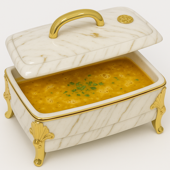 Luxe Marmerlook Hotpot – Warmhoud Kom met Gouden Handvat – 3L