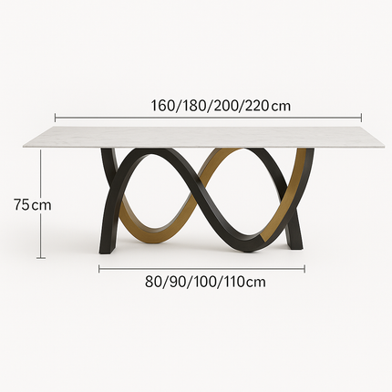 Moderne Eettafelset – Design Tafel met Golvend Onderstel – Inclusief 6 Stoelen