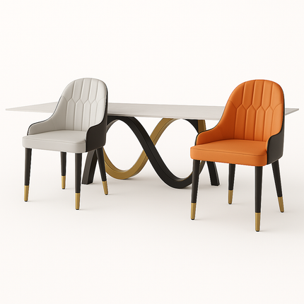 Moderne Eettafelset – Design Tafel met Golvend Onderstel – Inclusief 6 Stoelen