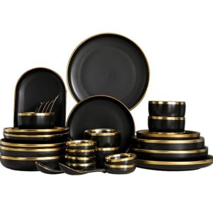 35-delige Borden Set – Zwart, Geschikt voor Vaatwasser, Oven en Magnetron